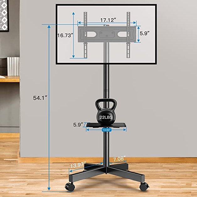 Rolling Display Stand with Mount and Laptop Shelf (Display not included)