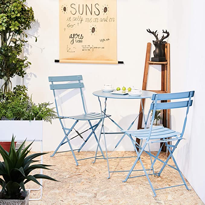 Table & Chair Set - Metal (Blue, Yellow, Silver)