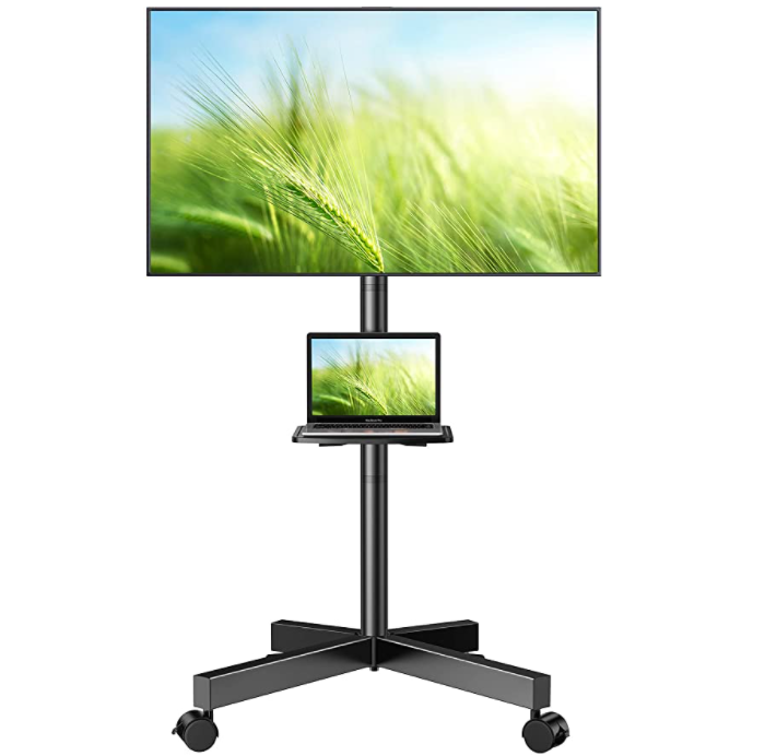 Rolling Display Stand with Mount and Laptop Shelf (Display not included)