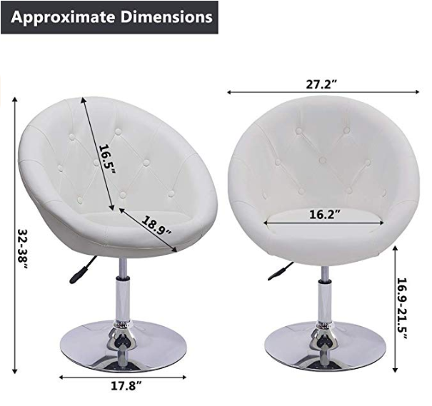 Round Swivel Chair - White Leather Contemporary
